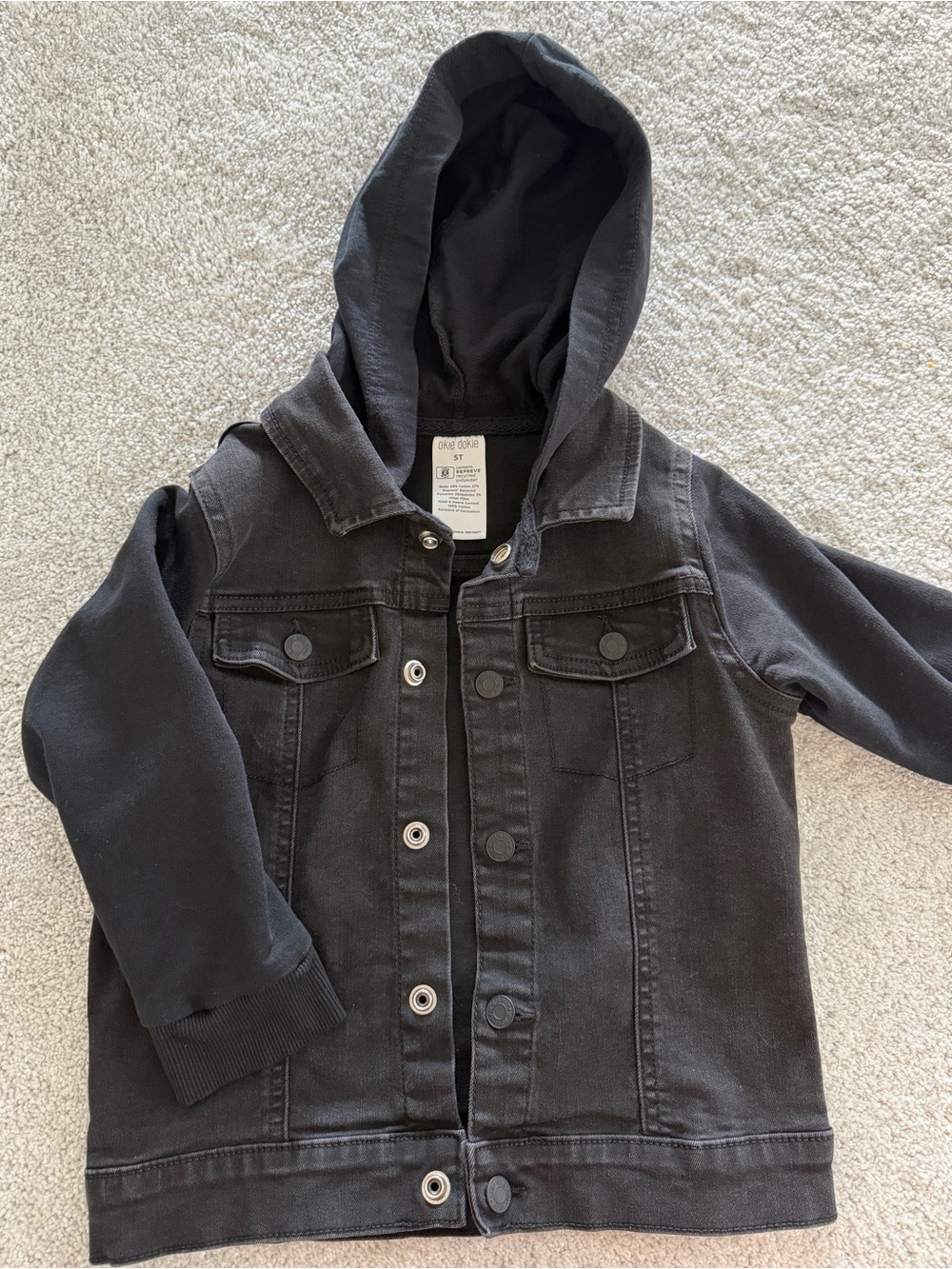 Okie Dokie Kids Boys Black Denim Jacket with Hood